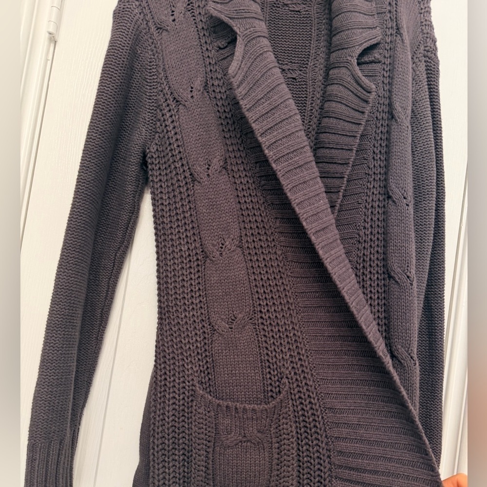 Michael Stars Cable Knit Belted Cardigan Sweater Charcoal Gray Cozy | M/L - Picture 7 of 13